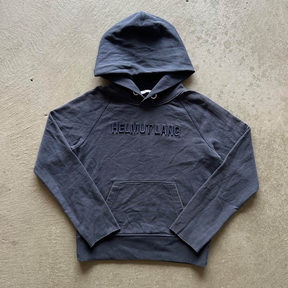 Helmut Lang Sweatshirt Size Small Navy Blue Embroidered Hoodie French Terry